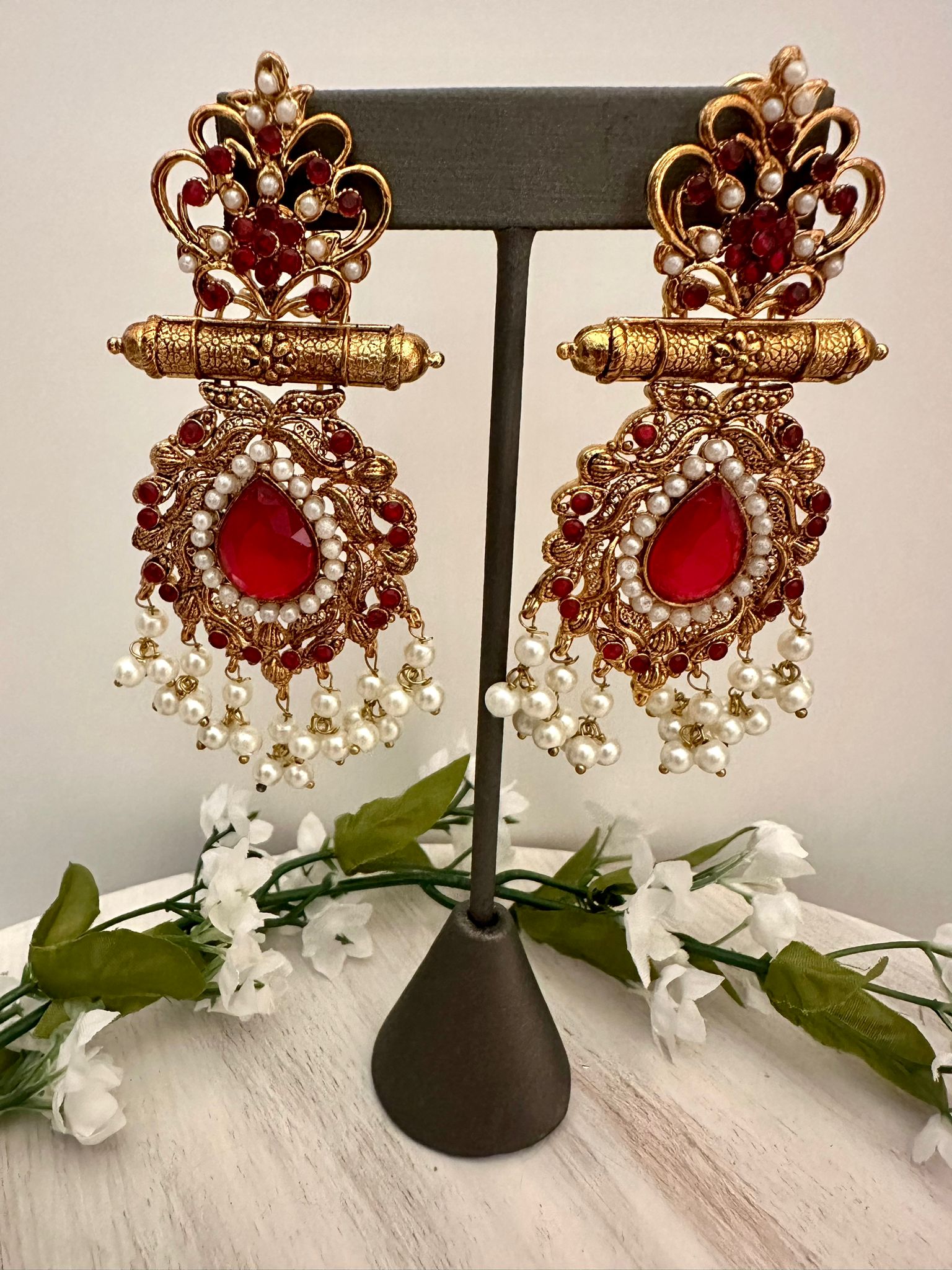 Na’aira- Pearl chokar set with maroon(deep red) stones